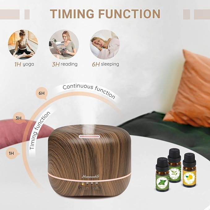 Aromatherapy Essential Oil Diffuser for Room: Air Humidifier Aroma Scent Cool Mist Diffuser Colorful Lights Wood Cute Small Large Waterless Auto Off Ultrasonic Diffusers for Home Bedroom (300ml)