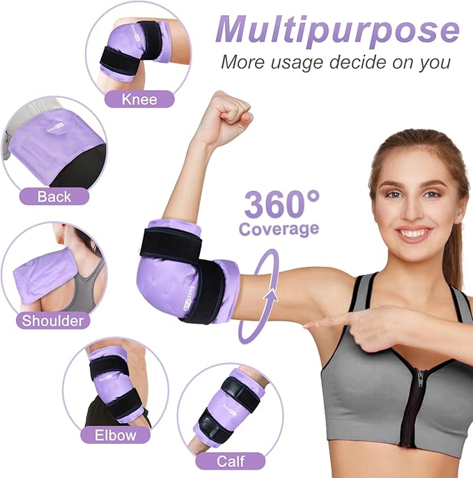 SuzziPad Elbow Ice Pack Wrap – Wearable Cold Compression Sleeve for Elbow & Forearm, Reusable Ice Pack for Tennis & Golf Recovery, Purple