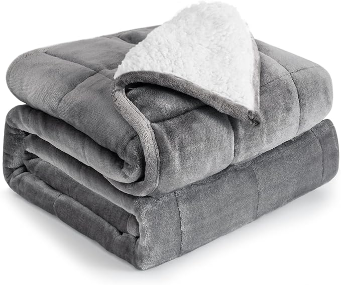 Cottonblue Sherpa Fleece Weighted Blanket 15 Pounds Queen Size 60” x 80 Heavy Weighted Blankets for Adults Perfect for 150-210 lbs, Soft Cozy Fuzzy Blankets 60x80 inches, Idea Gifts, Gray