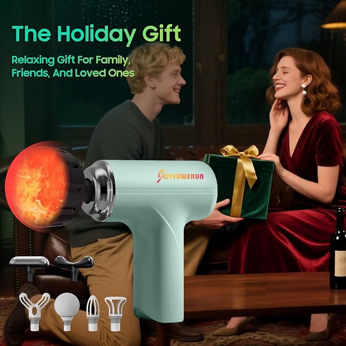 Massage Gun with Heat – Amazing Power! Deep Tissue Percussion Massager, Handheld Mini Muscle Gun, 7 Massage Heads, Quiet & Portable