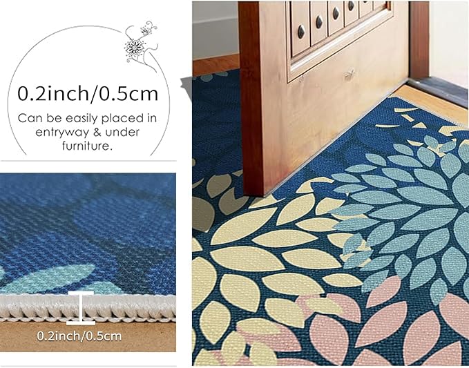 Blue Kitchen Mat Set of 2, Non Slip Boho Kitchen Rug for Floor,Farmhouse Outdoor Doormats Linen Runner Rug Washable Standing Mats for Entryway,Laundry,Office,Hallway 17"x47"+17"x30"