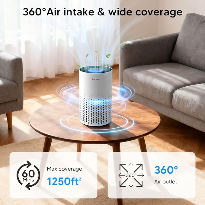 Air Purifiers for Home Bedroom Up to 1250 Ft² - HEPA Air Purifier with Aroma & Sleep Mode - 24dB Small Room Air Purifier for Allergies, Smoke, Dust, Pollen, Pet Dander,4000B,White