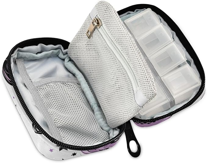 Halloween Spooky Pumpkins Purple Travel Pill Organizer Case Box Container Weekly Portable Vitamin Medicine Holder Storage Bag with Zipper Removable