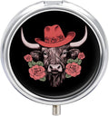 Highland Cow Round Pill Case Mini Pill Box Portable Medicine Organizer Pill Container for Travel