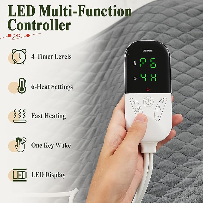 32"x24" Extra Large Heating Pad for Back&Cramps Relief, XL Electric Heating Pads for Neck Shoulder Pain Relief Heat Pad Upgraded 6 Heat Settings, 4 Timer Options Auto Shut-Off Machine Washable Gray
