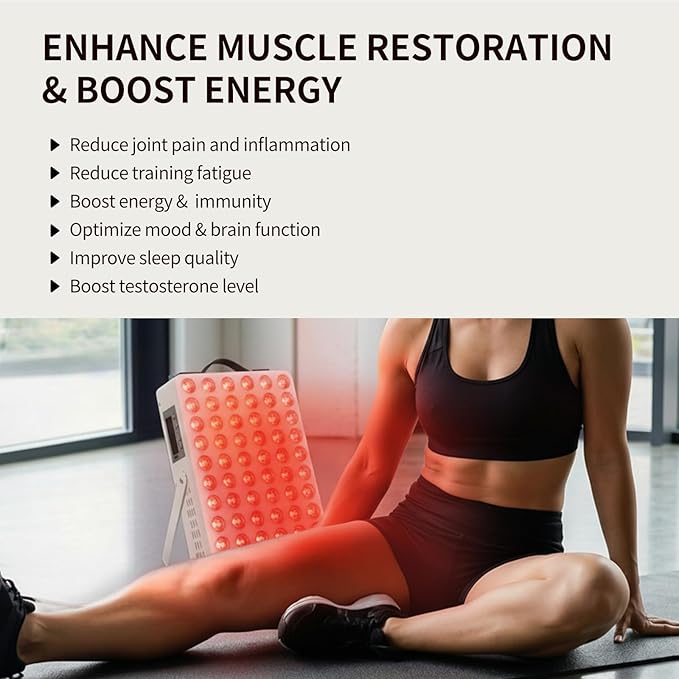 Red Light Therapy for Body, 660nm 850nm Near Infrared Light Therapy Panel with Stand and Handle, 60 Dual Chip LEDs, Ideal Xmas Gift, for Body, Face, Recovery, Sleep, Skin Health, White