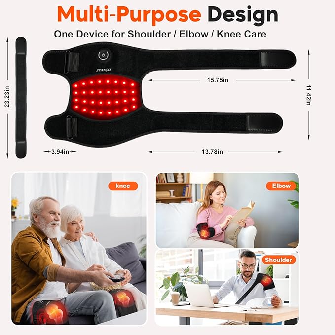 Red-Light-Therapy, Infrared Light Knee Brace Wireless Rechargeable for Knee Shoulder Pain Relief, 660nm & 850nm Infrared Therapy Heated Device for Knee/Shoulder/Joint/Elbow, Gifts for Women Men