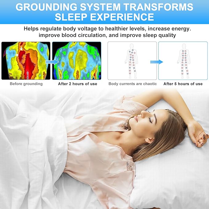 Grounding Sheets for Earthing Queen Size, Fitted Earthing Sheets Grounding Fitted Sheet for Improving Sleep, Better Working and Help with Anxiety, Organic Cotton & Silver Fiber, White
