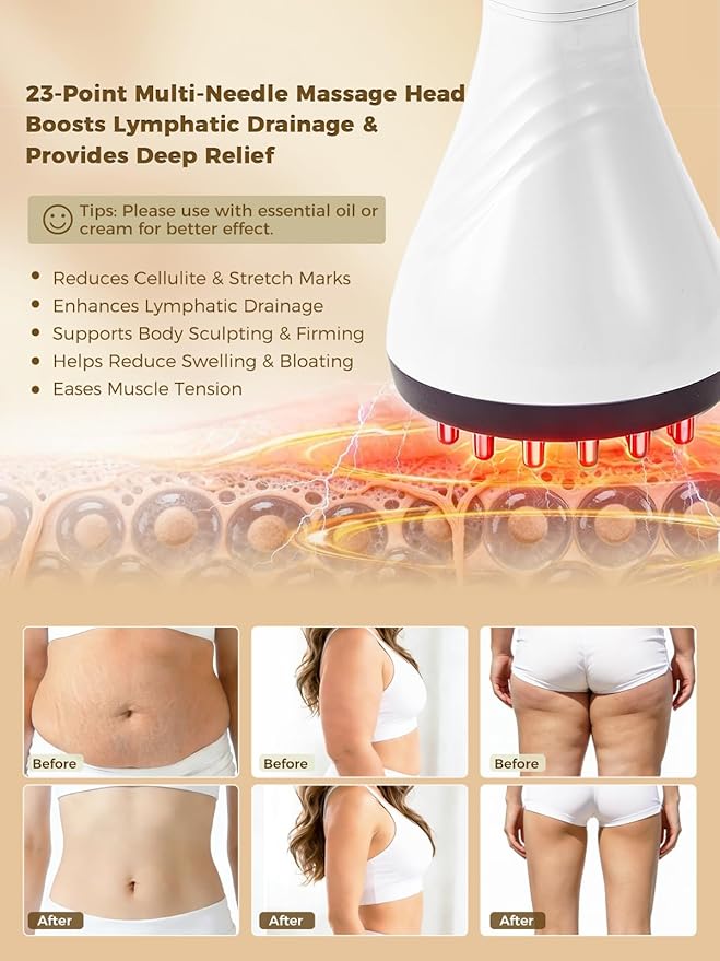 Lymphatic Drainage Massager for Legs & Body — Handheld Body Massager to Reduce Swelling, Improve Circulation & Smooth the Look of Cellulite-White