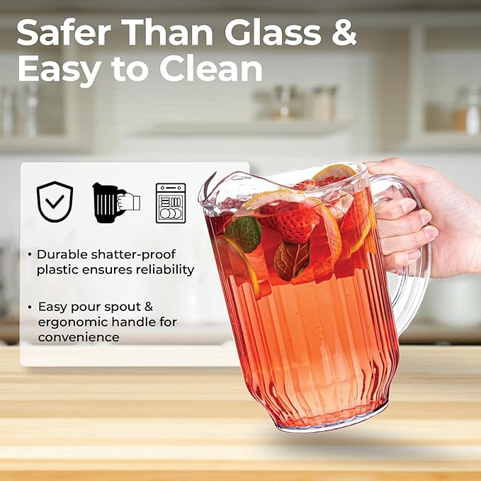 Restaurantware 60 Ounce Beer Pitcher - 1 Count - Chef 101 Durable Restaurant Pitcher - Hard Plastic, Serve Soda, Lemonade, Juice, Or Sangria, Clear Plastic Water Glass, For Bars, Parties, Or Homes,