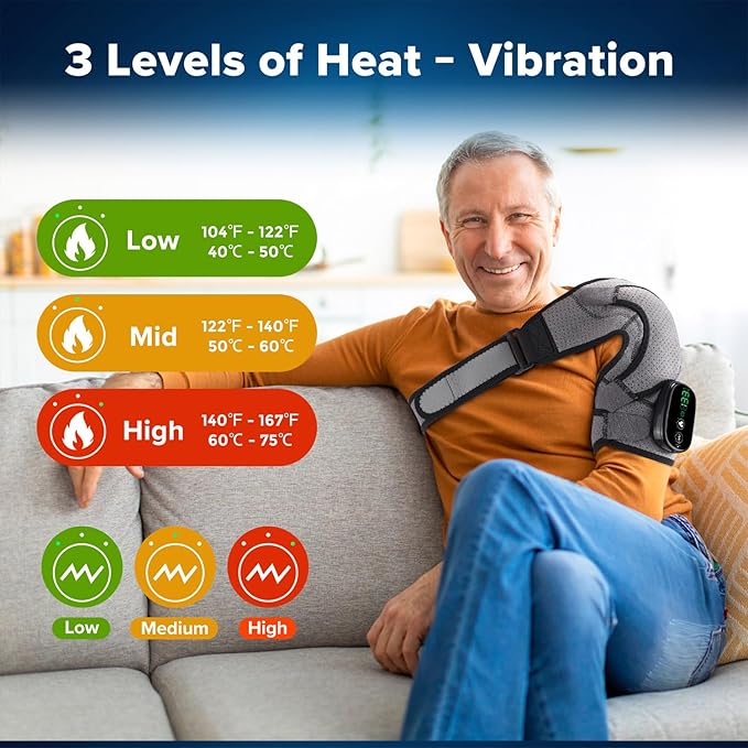 Shoulders Massager, Adjustable Shoulder Massager with Heat for Pain Relief Deep Tissue, 3 Levels Vibration & 3 Levels Heating Shoulder Heat (Black)
