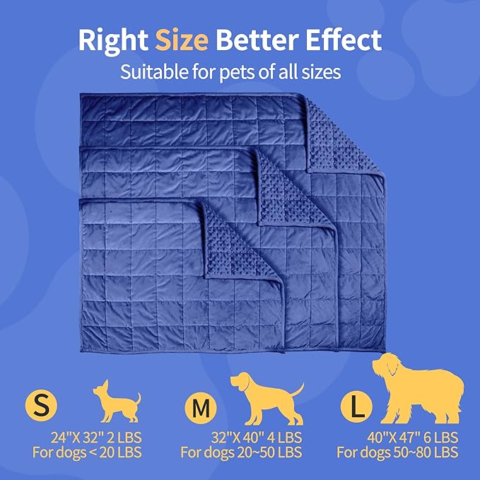 LaSyL Weighted Blanket for Pets | Thunder Blanket for Dogs Anxiety | Premium Soft Minky | Relaxation & Calming & Anti Anxiety | Used in Car, Bed, Couch | Dark Blue, Washable Small (24"x32")