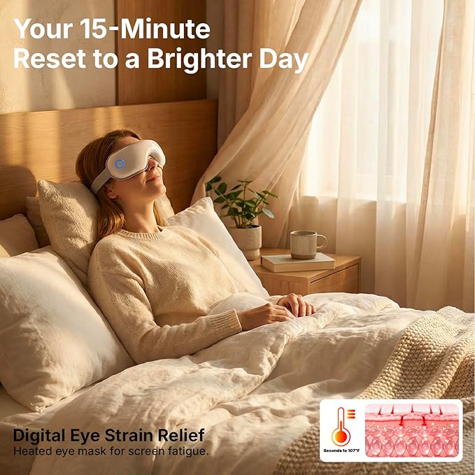 Eye Massager with Heat and Bluetooth, Dry Eye Therapy, Temple Massager, Heated Sleep Mask Blackout,Rechargeable Eye Warmer. Stress Relief Gifts for Women/Men Gamers Travel Essentials