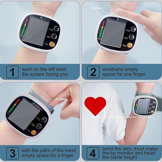 Wrist Blood Pressure Monitor for Home Use, Rechargeable Bp Machine Automatic Digital BP Monitor with Voice Broadcast, Large LCD Display, 2×99 Memory BP Cuff 5~7.7in, Black