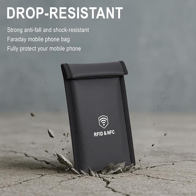 Military Grade Faraday Bags for Phones [5G/Bluetooth/WiFi/GPS] Signal Blocker, Fireproof Waterproof Anti-Scratch | Detachable Wrist Strap, RFID Blocking Anti-Tracking Pouch