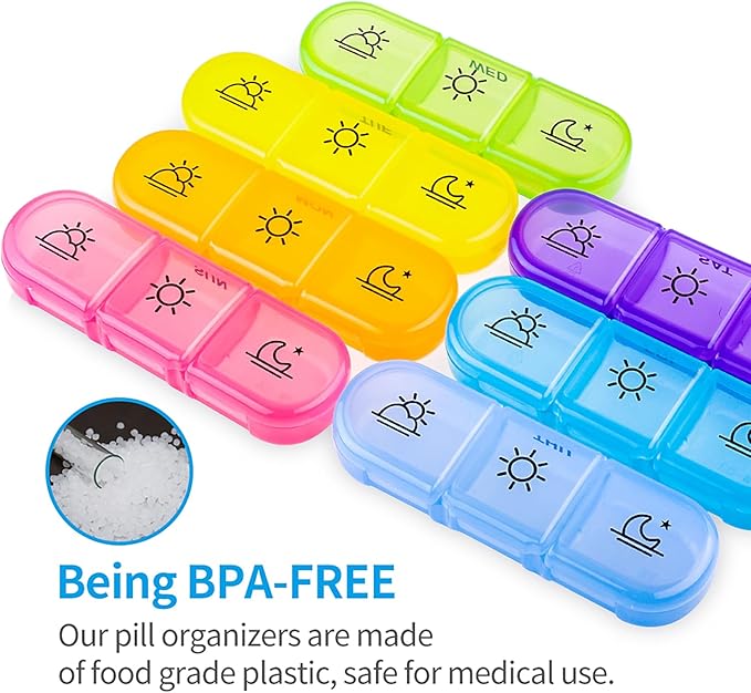 ZIKEE Weekly Pill Organizer 3 Times a Day, Compact Pill Box 7 Day with Roomy Pill Case and Sturdy Design for Managing Your Vitamins, Fish Oils, Supplements and Medications