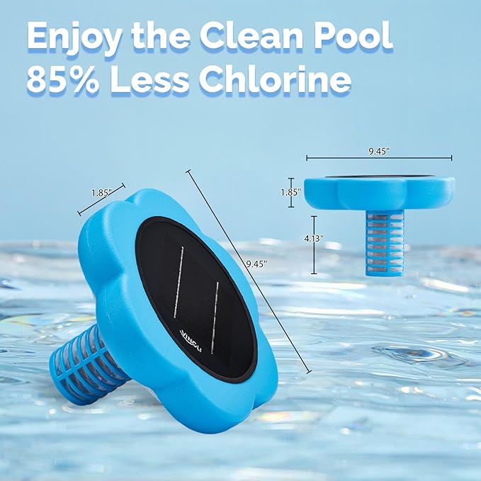 VINGLI Solar Pool Ionizer – Copper Pool Ionizer for Above Ground & Inground Pools up to 45,000 Gallons | Solar Ionizer for Pool with Efficient Water Clarification, 1-Year Warranty (Blue, Upgraded)
