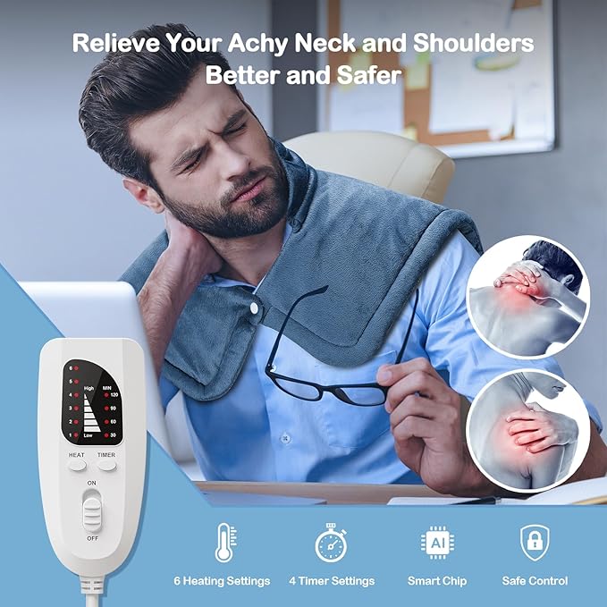 NIUONSIX Heating Pad for Neck Shoulders Back, Weighted Neck Shoulder Heating Pads for Daily Relax, Electric Heat Pad 6 Heat Settings 4 Auto-Off, Mothers Day Birthday Gifts for Mom Dad Women Men Wife