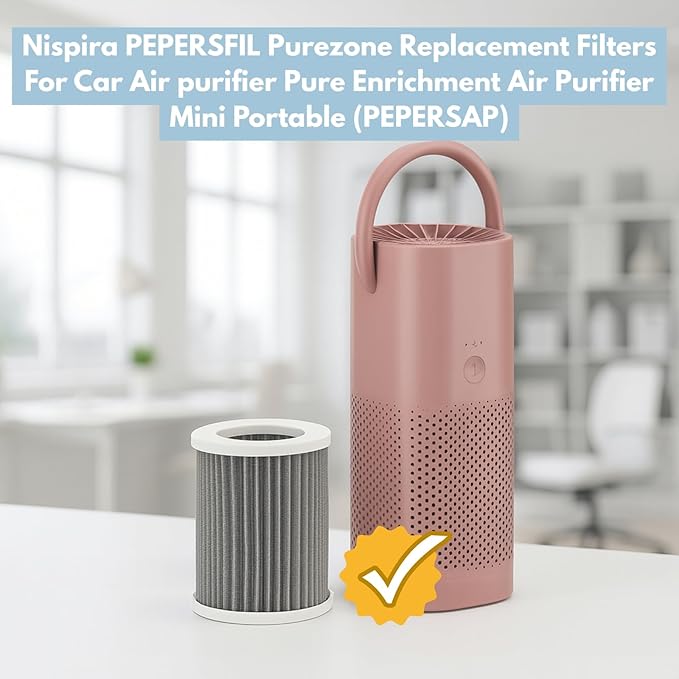 Nispira PEPERSFIL Purezone Replacement Filters For Car Air purifier Pure Enrichment Air Purifier Mini Portable (PEPERSAP) 3-in-1 HEPA Activated Carbon, 8 Packs