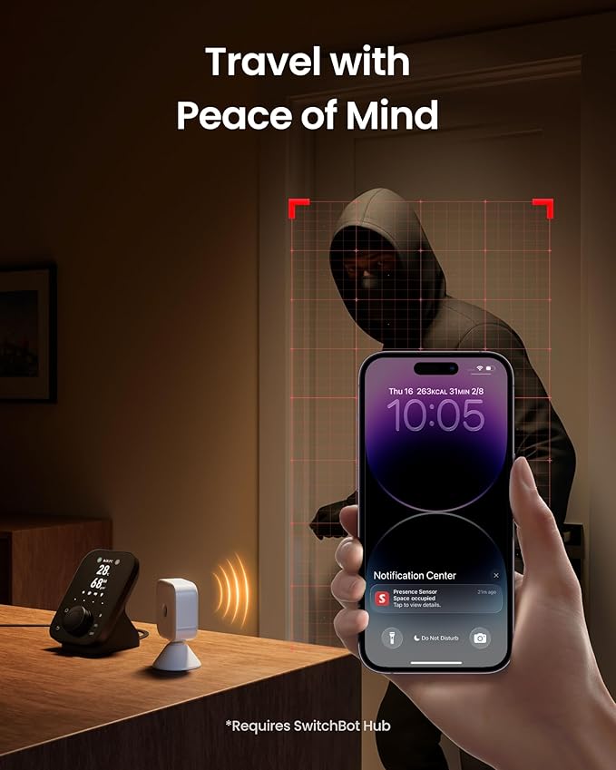 SwitchBot Smart mmWave Radar Motion Sensor, Bluetooth Presence Sensor with Dynamic Detection & Zone Positioning, Compatible with Alexa, HomeKit & Apple Home via SwitchBot Hub (Presence Sensor)