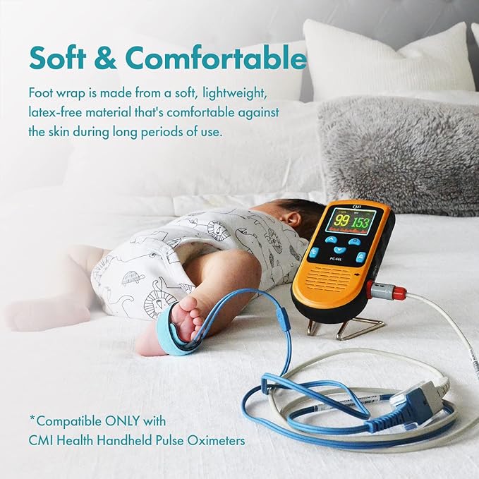 CMI Health SpO2 Sensor for Infants - Compatible ONLY with CMI Health Handheld Pulse Oximeters - Overnight Monitoring - Soft & Comfortable, Latex-Free Material