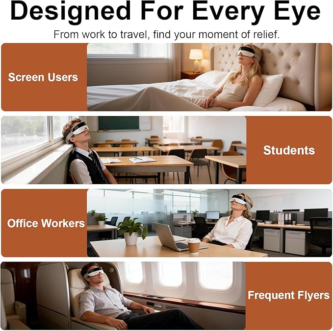 Eye Massager with Heat and Cooling - with Atomization Function, Smart Heated Eye Mask with 3D Massage, Bluetooth Music, for Office, Travel, Home Use, Portable and Gifts for Women and Men
