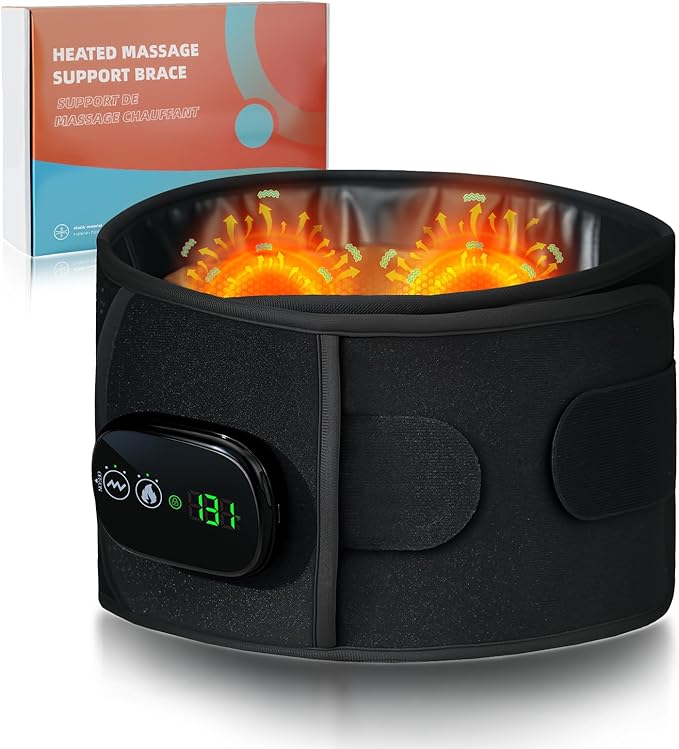 Cordless Heating Pad for Back, 47.2" Extendable Wearable Heating Pad with 3 Heat & Vibration Massage, 5000mAh Battery-Powered for Long Workdays & Cold Weather - Black