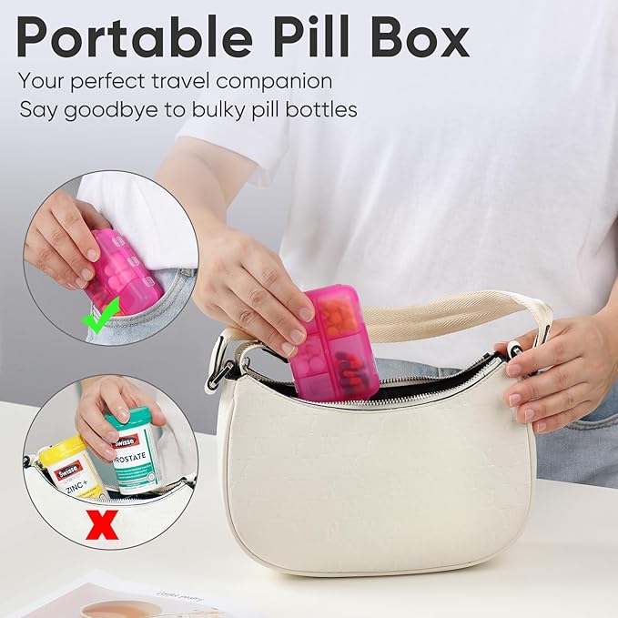 4 Pack Travel Pill Organizer Small Pill Case Pocket Pill Box Portable Medicine Organizer Box with Lables and Pill Cutter (Multi-Colored)