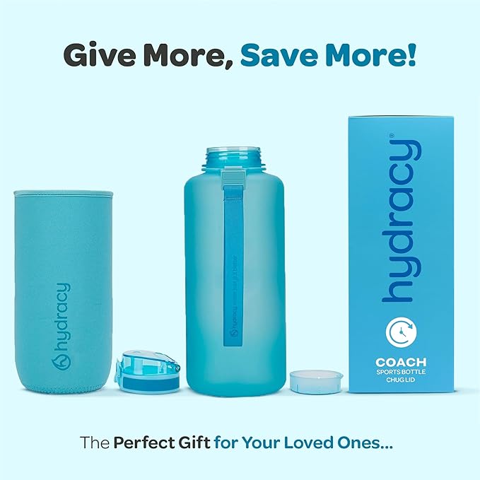 Hydracy Water Bottle with Time Marker -Large BPA Free Water Bottle & No Sweat Sleeve -Leak Proof Gym Bottle with Fruit Infuser Strainer & Times to Drink -Ideal for Fitness Sports & Outdoors