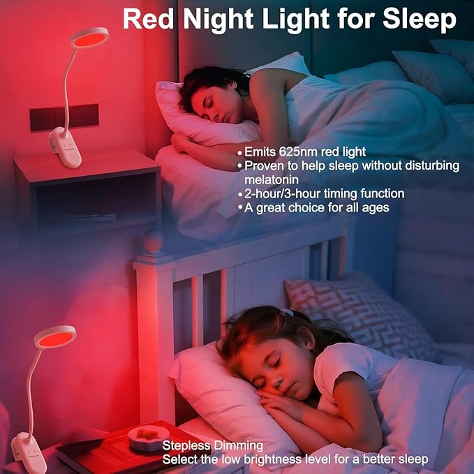Red Light Therapy 625nm, LED Happy Lamp 4500K, Sleep Aid Lamp Blue Light Blocking Dimmable for Deep Relaxation Travel Meditation and Yoga, Reading (White)