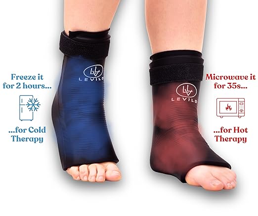 LEVILO Foot and Ankle Ice Pack (2 Packs) Ankle Ice pack Wrap for Swelling, Gel Ice Packs Reusable for Achilles Tendonitis Relief, Injuries, Plantar Fasciitis, Heel Hot Cold Therapy