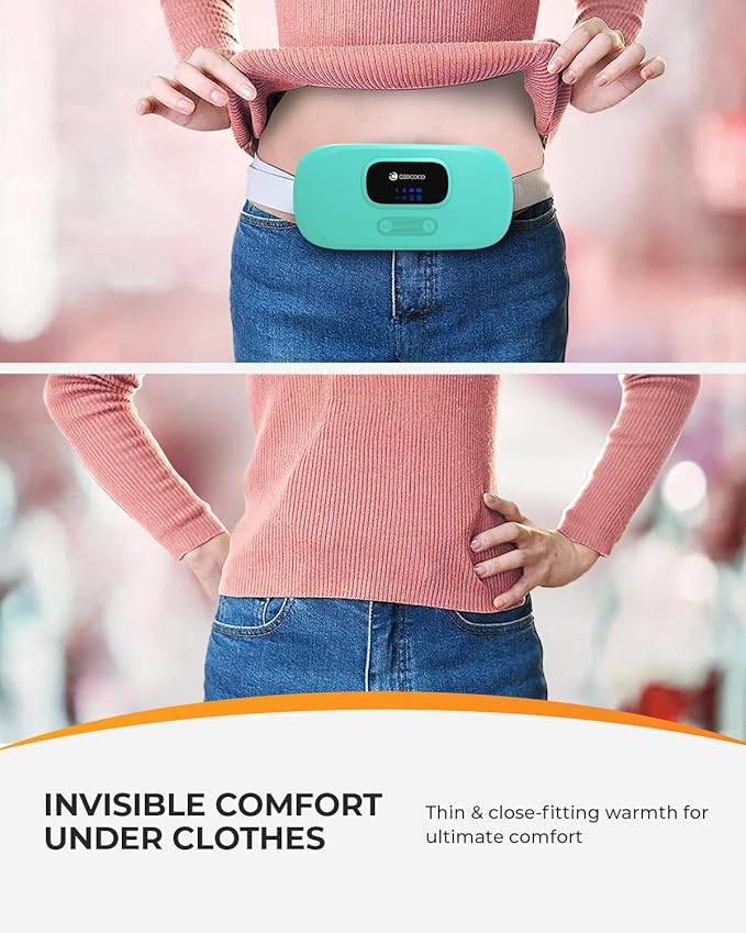 CooCoCo Portable Heating Pad for Period Cramps, Cordless Waist Belt for Menstrual Cramp Relief, 3S Fast Heat Pad with 4 Heat Levels and 4 Vibration Modes, Green