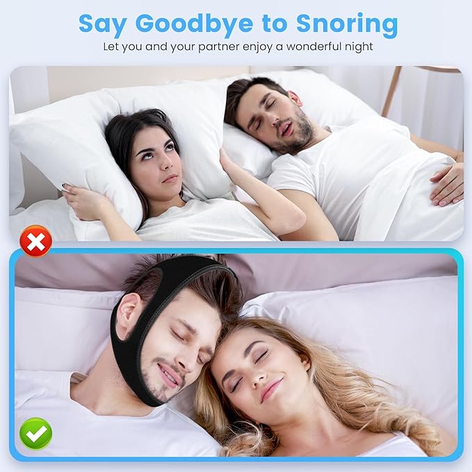 Snoring Chin Strap Comfortable Universal Snoring Devices Adjustable Effective Stop Snoring Sleep Snore Reducing Aid for Women and Men (Black)