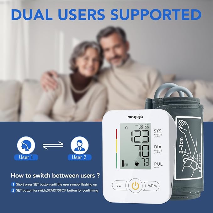 Arm Blood Pressure Monitor,maguja Blood Pressure Machine,BP Monitor Automatic Upper Arm Digital with Blood Pressure Cuff for Home Use (White)
