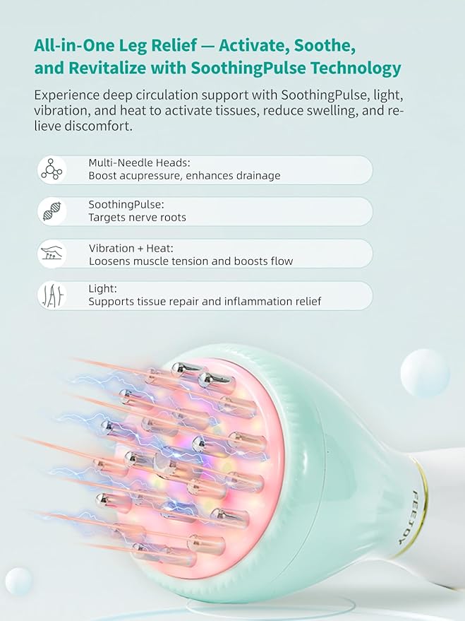 Leg Massager for Circulation and Pain Relief, Lymphatic Drainage & Varicose Veins Support - Calf, Foot & Knee Massager with SoothingPulse, Heat, Light & Vibration