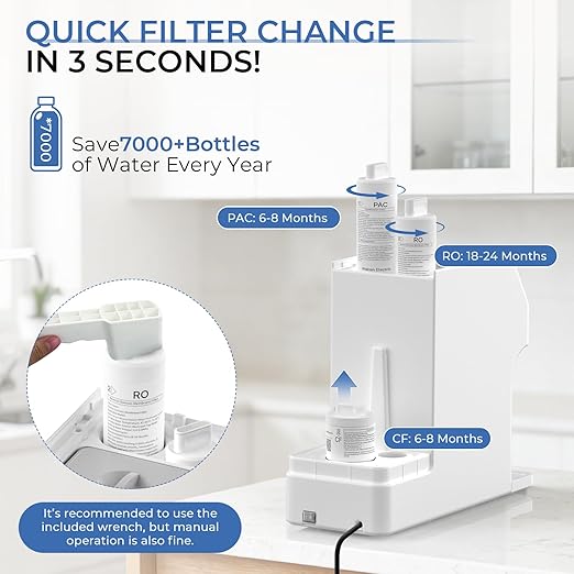 Waken Electric C11S Reverse Osmosis Water Filtration System Countertop 180oz Water Tank 4:1 Pure to Drain 8 Stage RO Filter No Installation for Home Apartment Condo RV