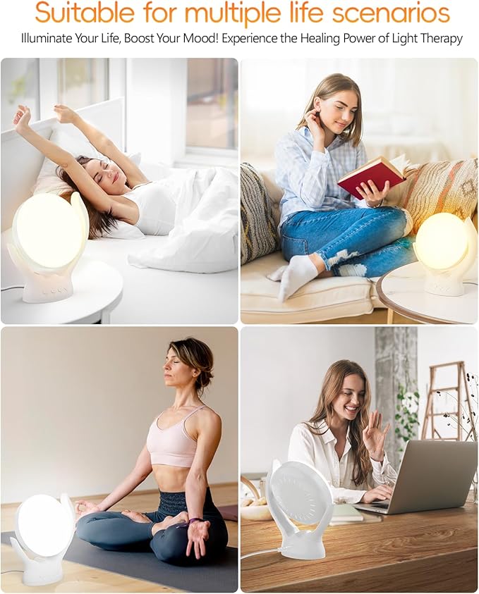 HIBOITEC Light Therapy Lamp, UV-Free 10000 Lux Therapy Light, Rotatable Sunlight Lamp with 3 Color Temperature & 5 Adjustable Brightness Levels & Timer & Memory Function, Home/Office/Decoration