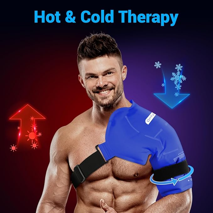 Comfytemp Shoulder Ice Pack Wrap Rotator Cuff Therapy, Gel Ice Packs for Injuries Reusable, Hot Cold Compress Shoulder Brace for Pain Relief, Recovery Items (Large/X-Large), Dark Blue