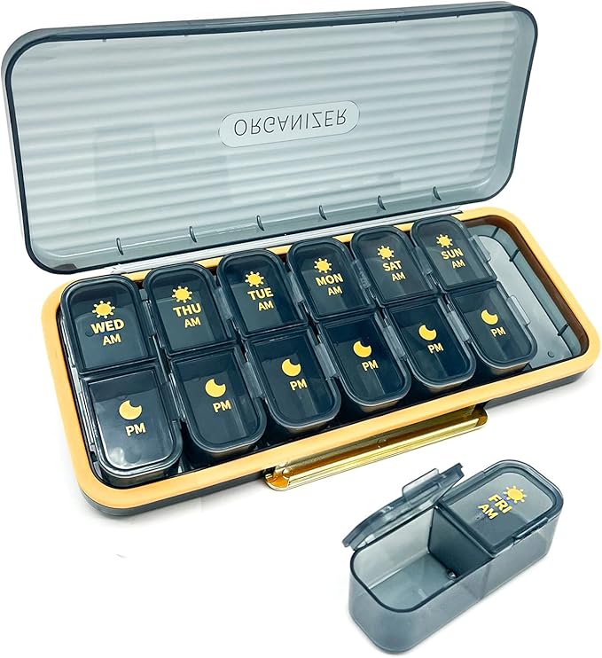 7-Day Pill case 2 Times a Day, Pill Organizer 2 Times a Day,Am Pm Daily Pill Case Travel Pill Organizer,Large Capacity Pill Organizer for Medicine Vitamin Fish,14 Cells 2 Times a Day Pill Organizer