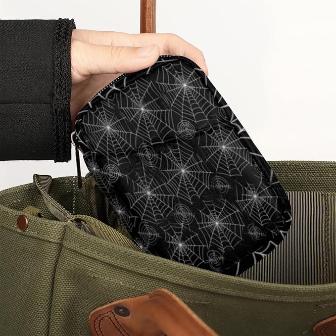 Spider Web Halloween Pill Case Bag with Zipper Small Travel Pill Box with 7 Day Removable Plastic Medicine Organizer Fashion Portable Weekly Pill Container Bag for Medicine, Vitamin, Supplement