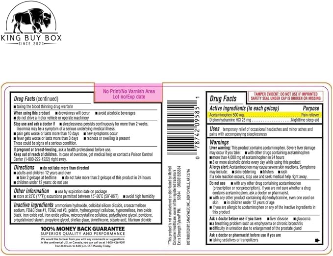 Pill Box KING BUY BOX (Color May Vary) Bundled with Acetaminophen PM Rapid Release Gelcaps, 375 ct.