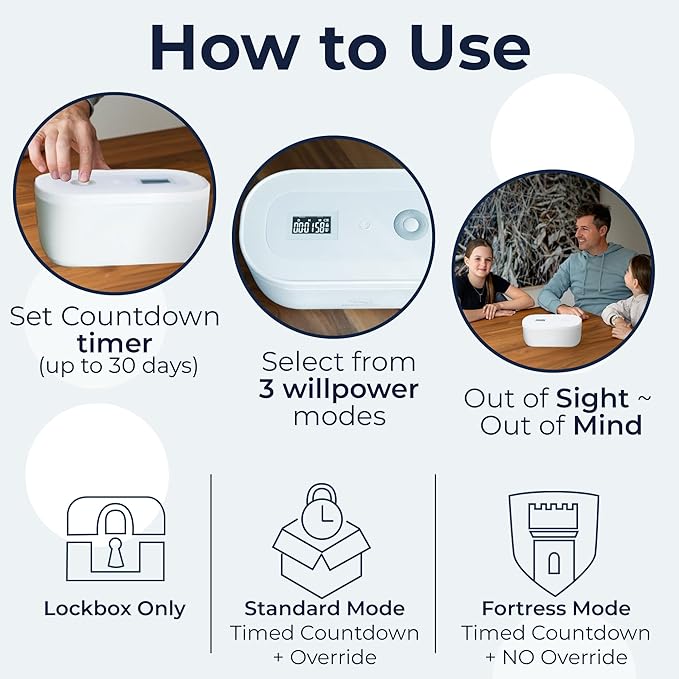 Mindsight Timed Lock Box | Unplug from Phones, Video Games, Social Media, Snacks & Cravings | 3 Modes based on Willpower | Easy to Use | Out of Sight ~ Out of Mind | Boost Your Mental Wellness
