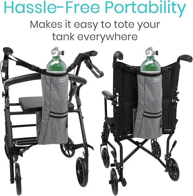 Vive Oxygen Tank Holder for Wheelchair - Portable Medical Cylinder Backpack for Travel - Carrier Accessories Bag for Walker, Rollator, Scooter - Case Fits Canister Sizes M2, M4, M6, M9, C, D, E