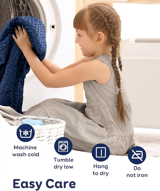 Kivik 5lb Weighted Blanket, Washable Heavy Throw Blankets, 5 Pounds Weight Small Comforter for 5 6 7 8 9 Year Old, Soft Cooling Minky Material, Gifts for Better Sleep & Calm, 36 x 48 inches, Navy Blue