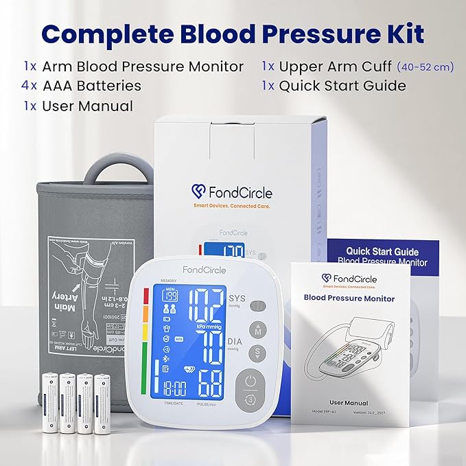 Blood Pressure Monitor for Home Use Extra Large Cuff Automatic Digital Blood Pressure Machine 15.7-20.5'' Adjustable Blood Pressure Cuff - Backlit LCD Display 2x199 Memories