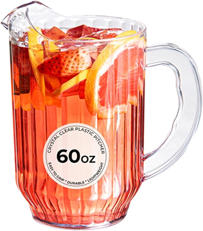 Restaurantware 60 Ounce Beer Pitcher - 1 Count - Chef 101 Durable Restaurant Pitcher - Hard Plastic, Serve Soda, Lemonade, Juice, Or Sangria, Clear Plastic Water Glass, For Bars, Parties, Or Homes,