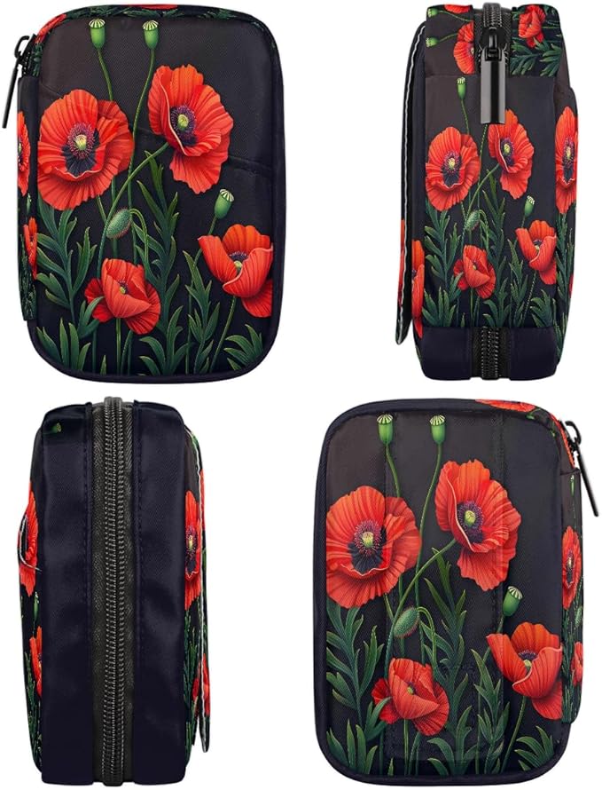 Weekly Travel Pill Organizer Case for Purse with Removable 7 Day Box Portable Compact Size Pill Box Fashionable Pill Container for Medicine Vitamin Supplement Flower Floral Poppy
