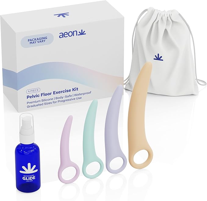 AEON Gentle Touch Premium Silicone 4-Piece Curved Set for Pelvic Floor Wellness & Flexibility – Soft, Body-Safe Design – Includes 1.3 Oz Aeon Glide Moisturizer ($10 Value) & Elegant Storage Bag