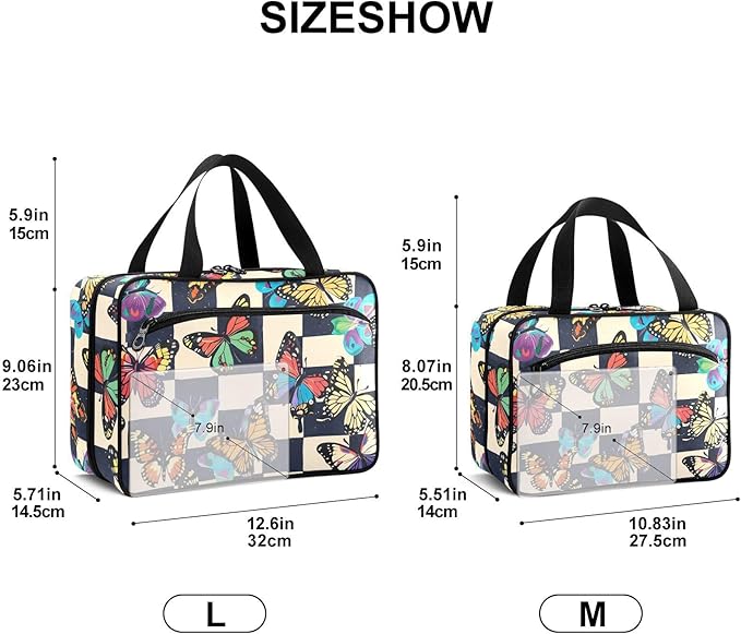Fustylead Colorful Butterflies Print over Checkers Background Large Medical Supplies Organizer Bag with Zipper Empty First Aid Bag Trauma Kit for Traveling Hiking Camping