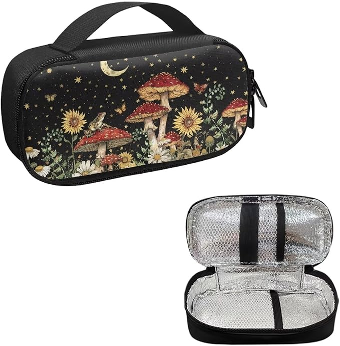 Mushroom Floral Insulin Cooler Travel Case for Diabetic Organizer Portable Scratches-Proof Medication Insulated Cooling Bag for Insulin Pens and Other Diabetic Supplies Easy to Use